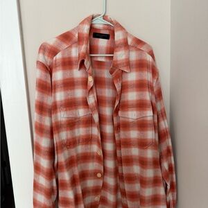 All Saints orange and White flannel Shirt
